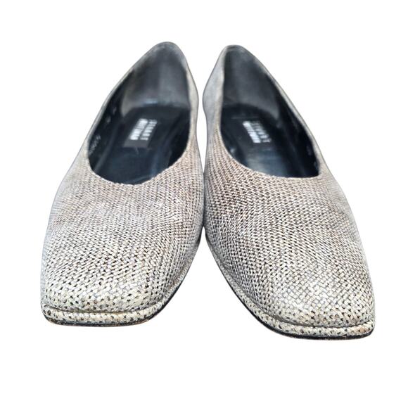 Stuart Weitzman Houndstooth Leather Slip Grey Square Italy Chunky Heel VTG Sz 10 - Picture 4 of 12